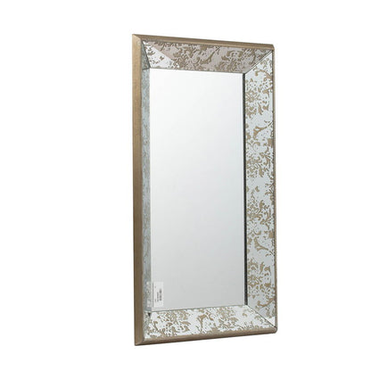 Antique Rectangle Mirror With Floral Accents, Mirrored Display Tray, Hanging Wall Mirror - Silver