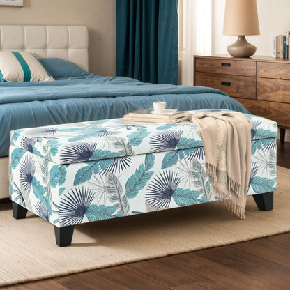 Charming Floral Storage Ottoman With Upholstered Fabric And Wood Frame - Flower