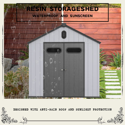 1 Resin Plastic Storage Shed For Backyard Garden With Spire Tool Storage - Black / Gray