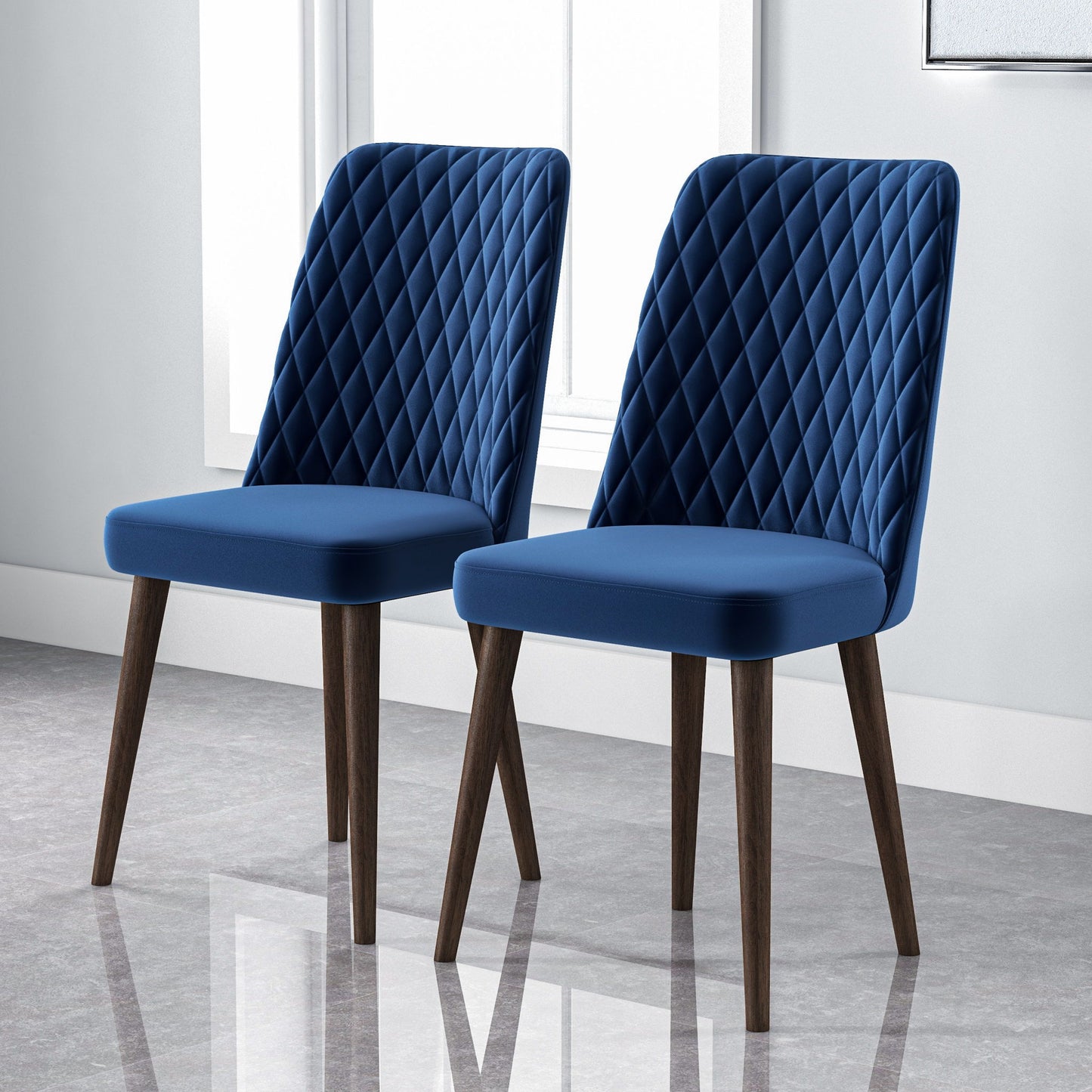 Katie - Mid-Century Modern Velvet Dining Chair (Set of 2) - Blue