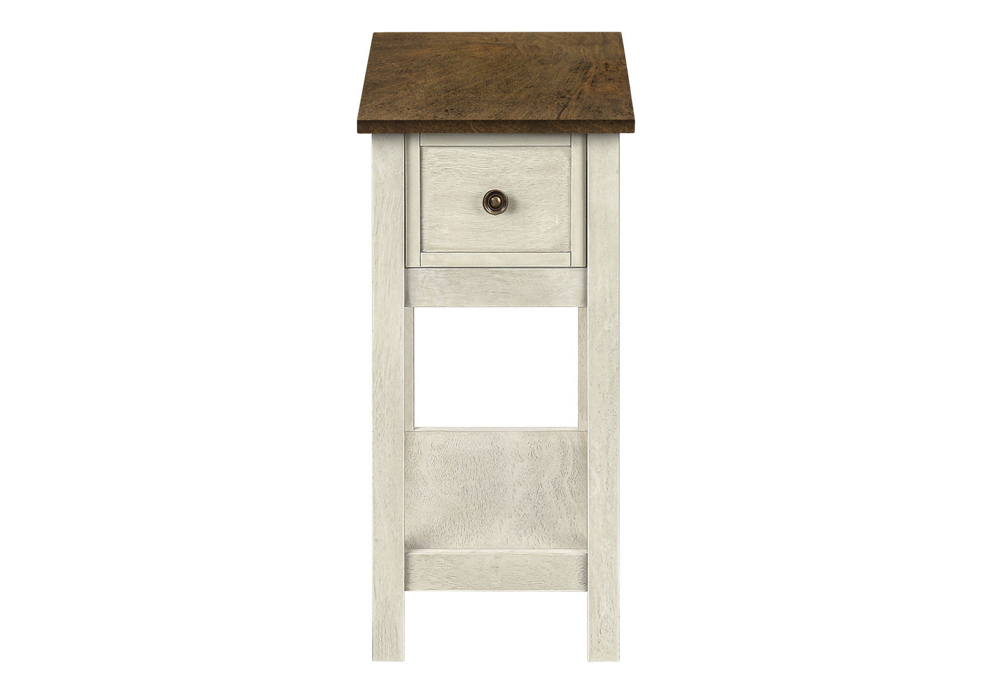 Accent End Table, 2 Tier, Narrow, Lamp, Storage Drawer, Transitional - White