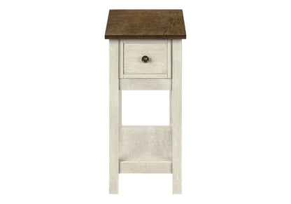 Accent End Table, 2 Tier, Narrow, Lamp, Storage Drawer, Transitional - White