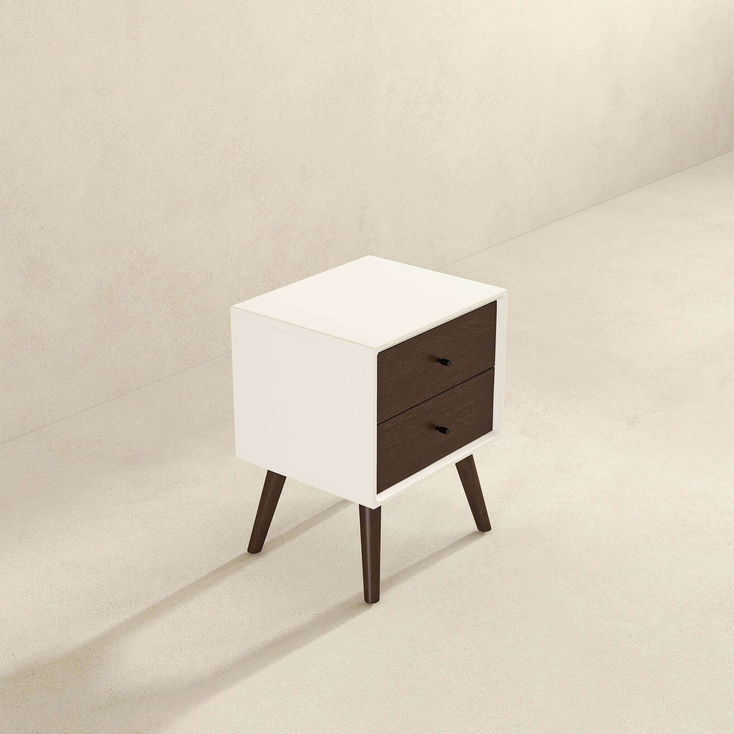 Caroline - Mid-Century Modern Style White Night Stand 2 Drawer - Dark Brown / White