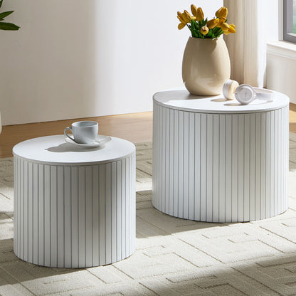 Premium Nested Table Set 2 Pieces, Coffee Table Set For Living Room - White