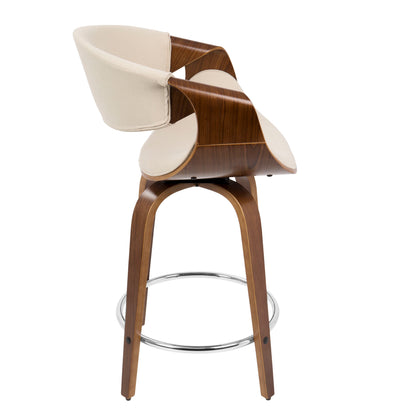Curvini - Mid-Century Modern Counter Stool (Set of 2) - Walnut / Cream