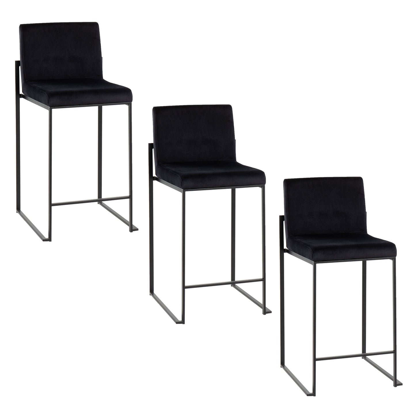 Fuji - Contemporary High Back Counter Stool (Set of 3) - Black