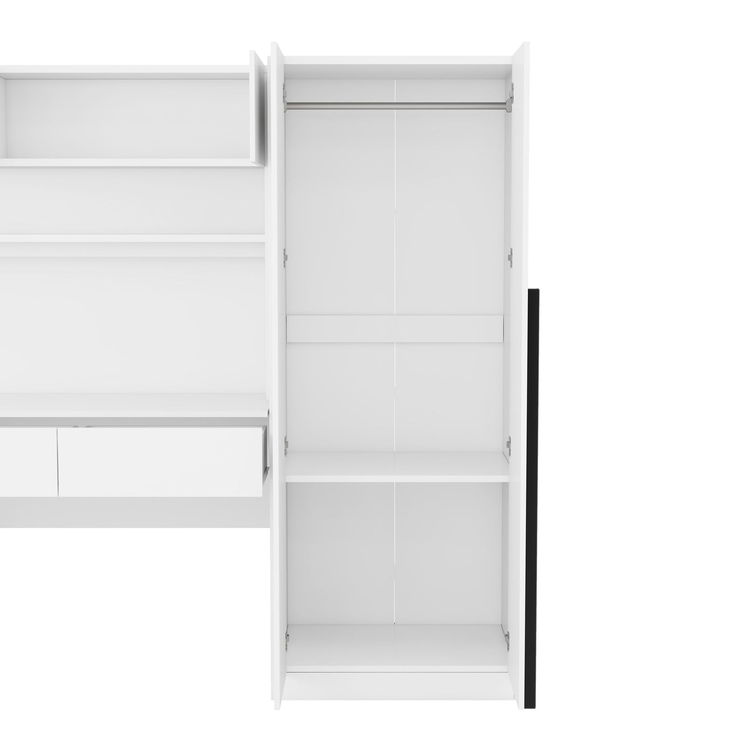 2 Door Storage Desk Wardrobe For Bedroom With Shelves And Drawers - White