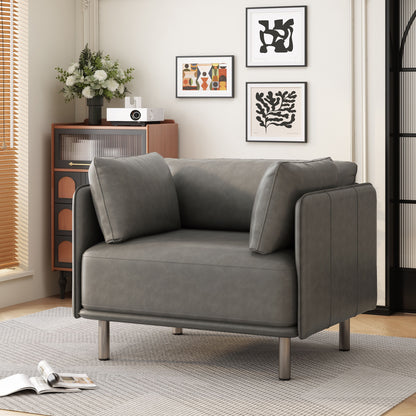 Vintage Lounge Chair With Polyester Upholstery, Steel Legs - Gray