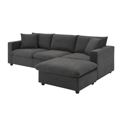 Modern Sectional Sofa, L-Shaped Couch Set With 2 Free Pillows, 4 Seat Polyester Fabric Couch Set With Convertible Ottoman - Dawn Gray