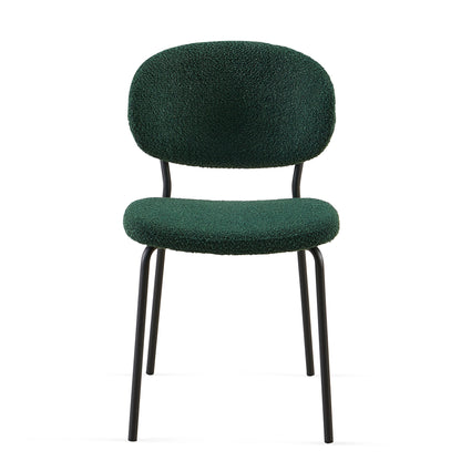 Boucle Dining Chairs, Modern Dining Room Chairs With Black Metal Legs, Armless Kitchen Chair For Dining Room, Living Room (Set of 4) - Dark Green