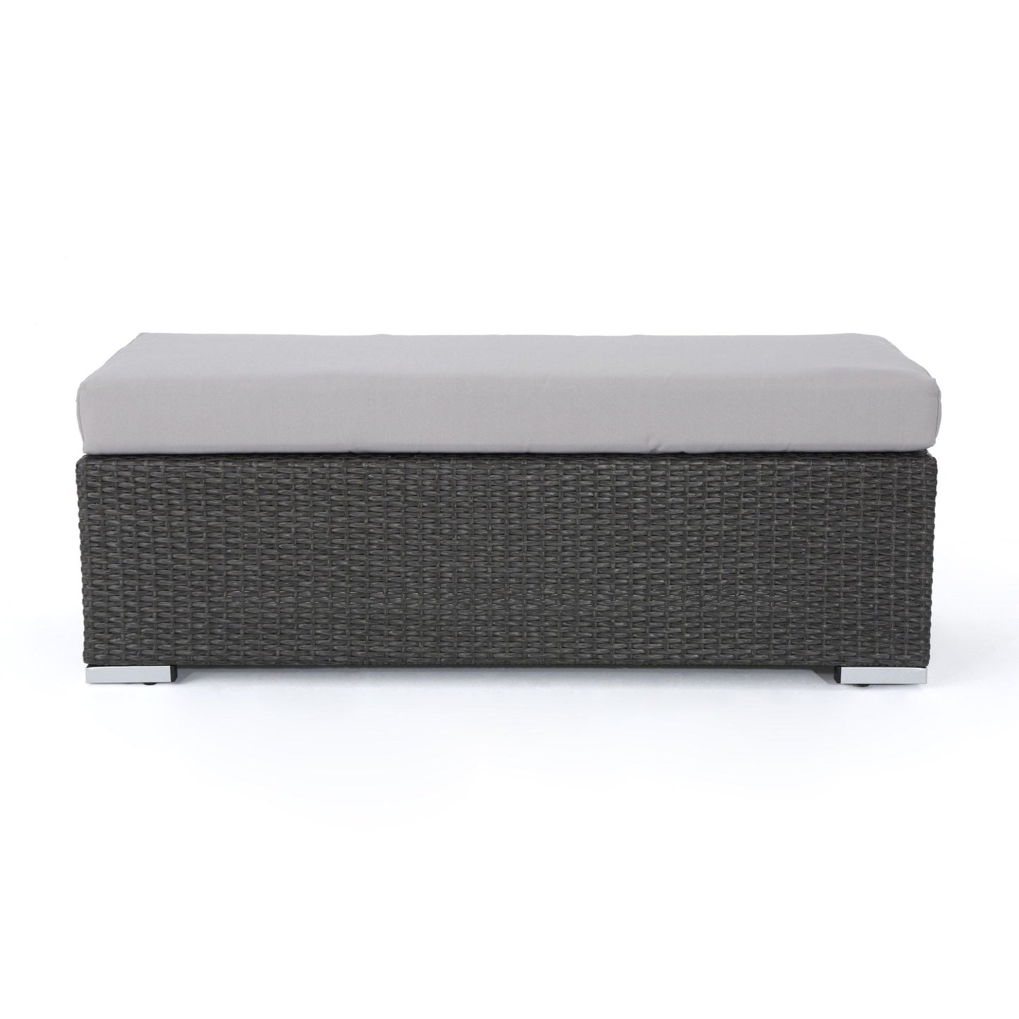 Enthrallia - Outdoor Wicker Bench With Cushion - Gray