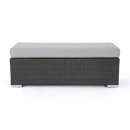 Enthrallia - Outdoor Wicker Bench With Cushion - Gray