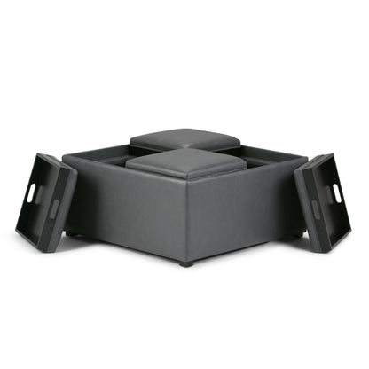 Avalon - Square Coffee Table Storage Ottoman - Stone Gray