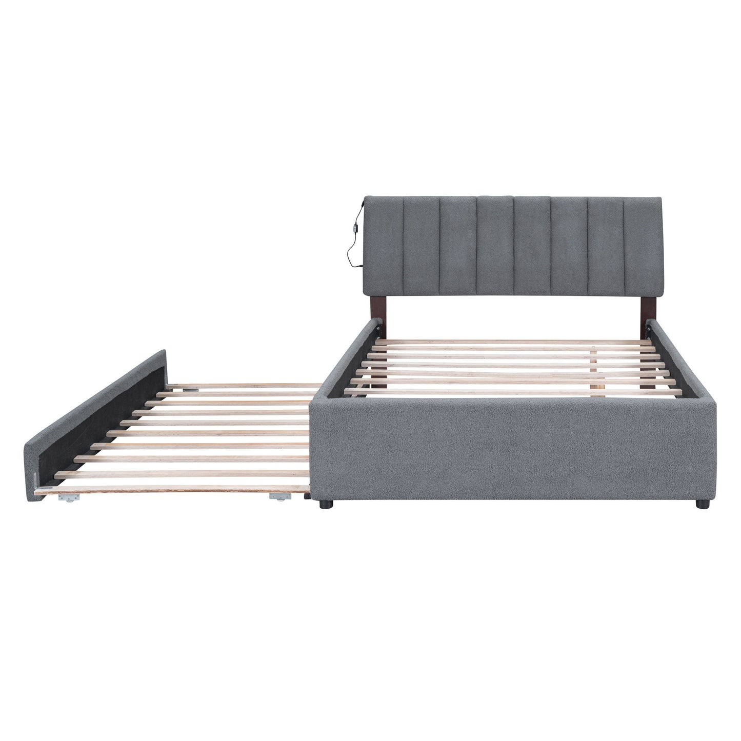 Full Size Upholstered Platform Bed With Twin Size Trundle - Gray