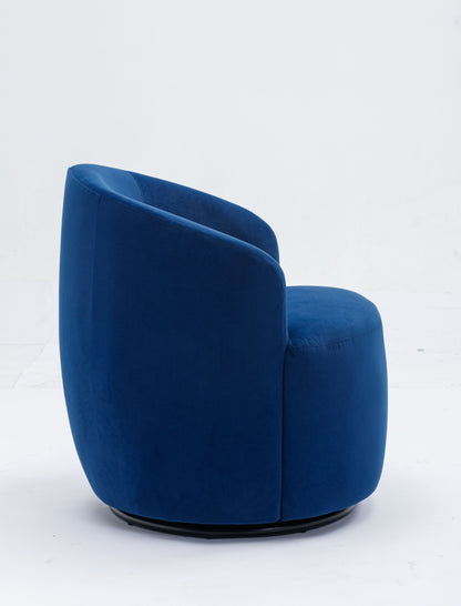 Velvet Fabric Swivel Accent Armchair Barrel Chair With Black Powder Coating Metal Ring - Blue