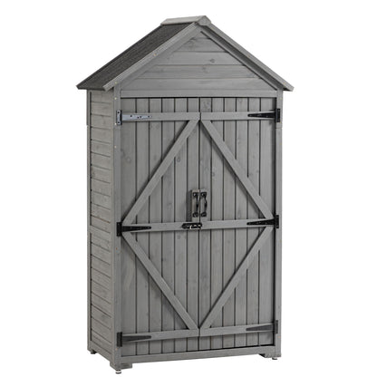 Outdoor Storage Cabinet, Garden Wood Tool Shed, Outside Wooden Shed Closet With Shelves And Latch For Yard - Gray