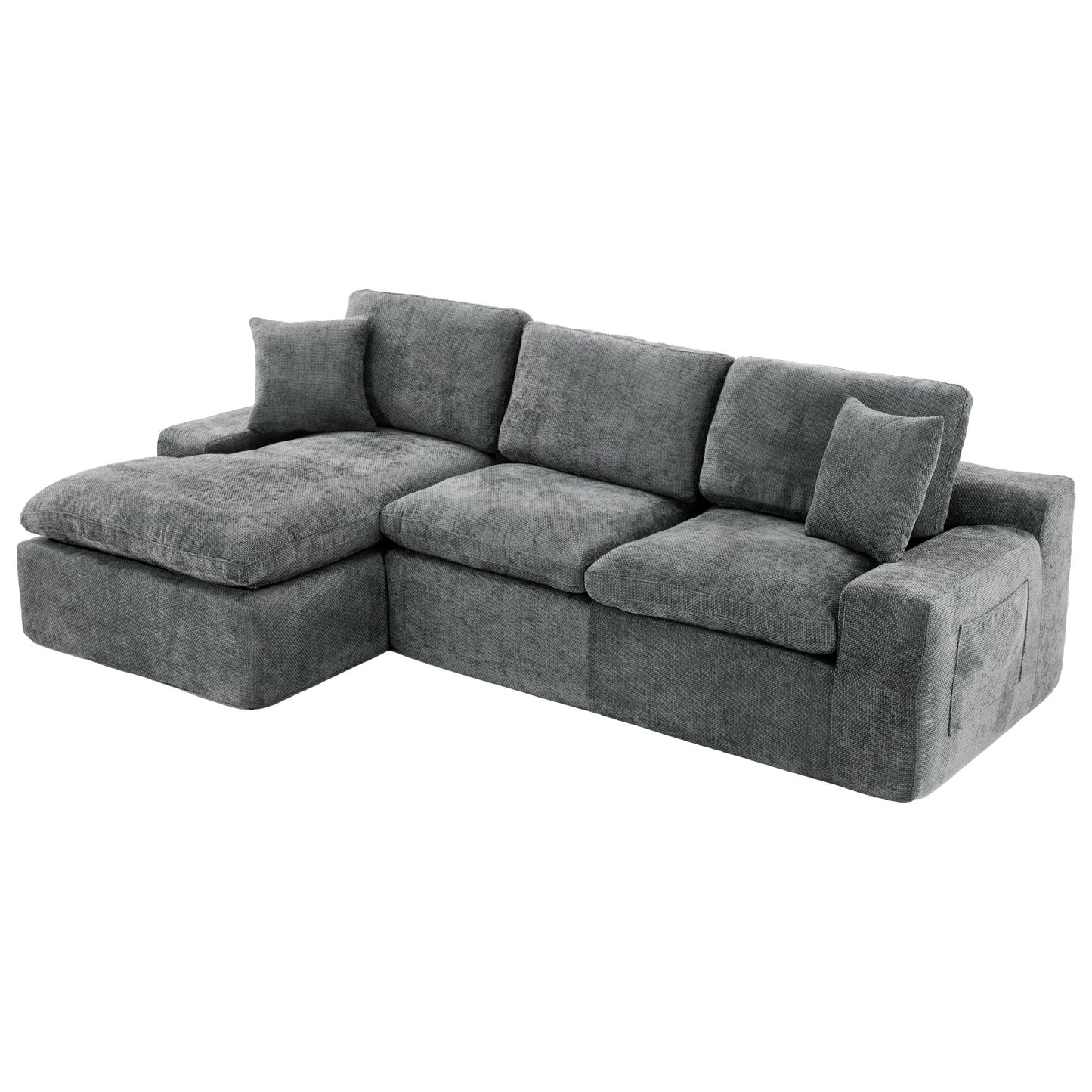 Cloud Sectional Sofa Upholstered Sofa Couch With Double-Layer Cushion And Side Pockets, Free Combined Sectional Sofa Full Compressed Sofa For Living Room - Gray