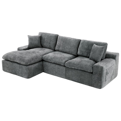 Cloud Sectional Sofa Upholstered Sofa Couch With Double-Layer Cushion And Side Pockets, Free Combined Sectional Sofa Full Compressed Sofa For Living Room - Gray