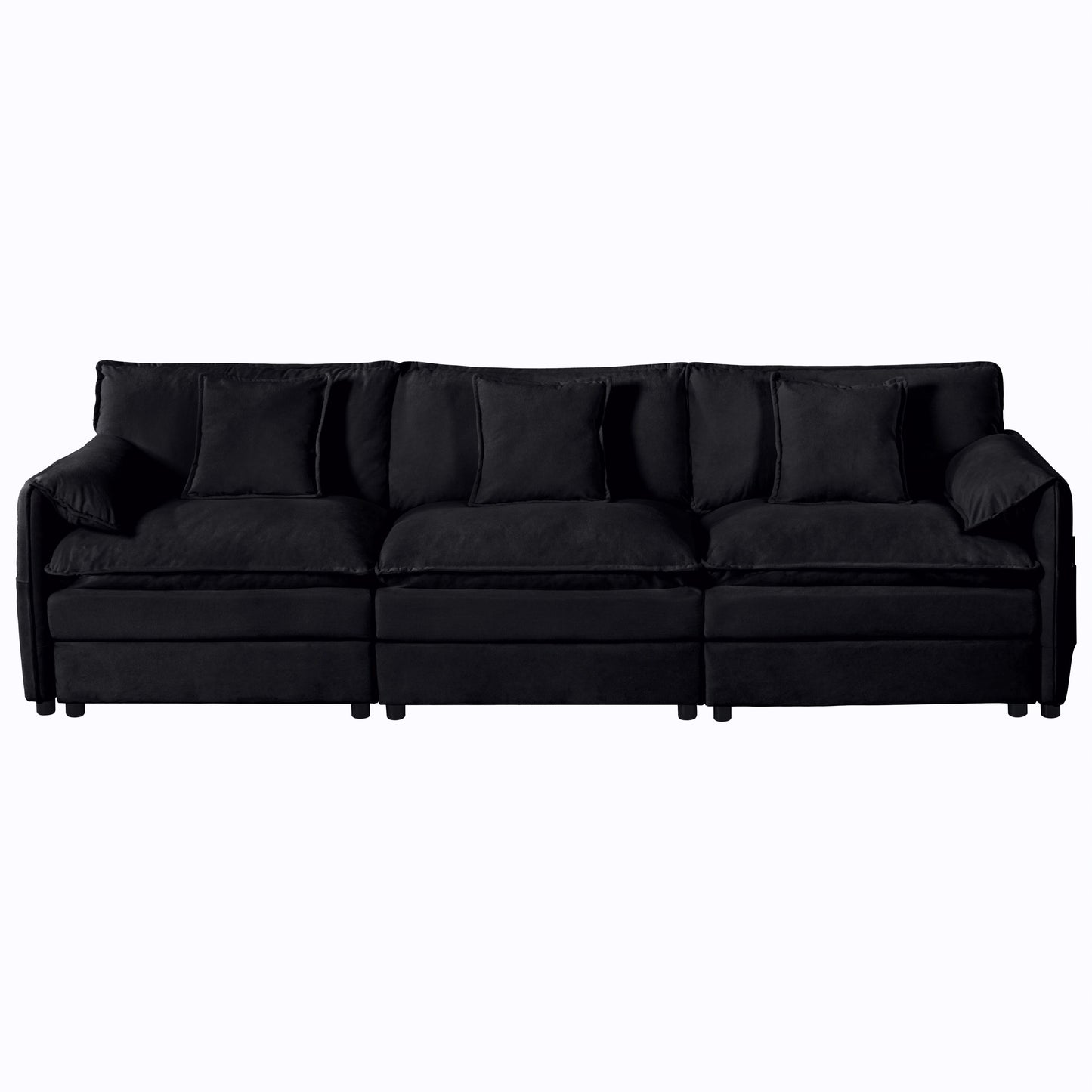 Modular Sectional Sofa, Oversized Deep Seat U Shaped Couch Set With Movable Ottomans, Chenille - Black