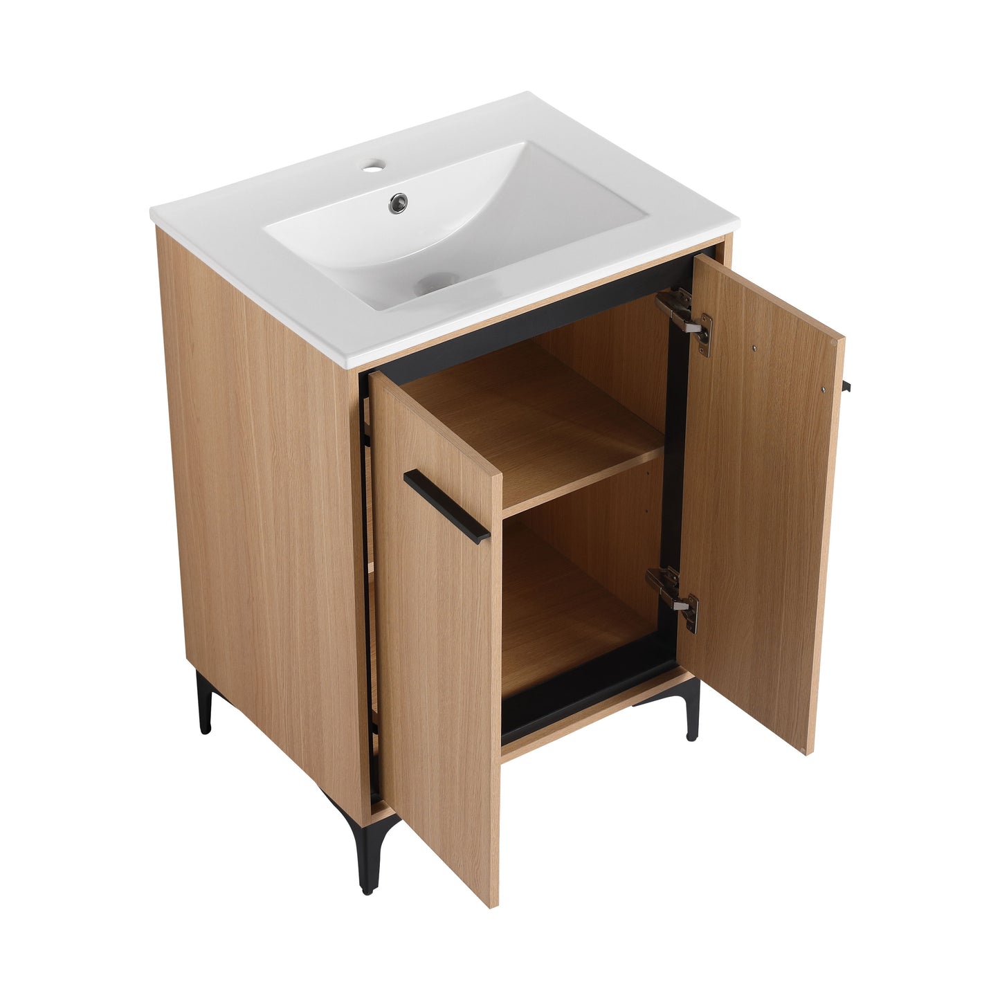 Modern 24" Bathroom Vanity Base With Basin And Storage Cabinet - Oak