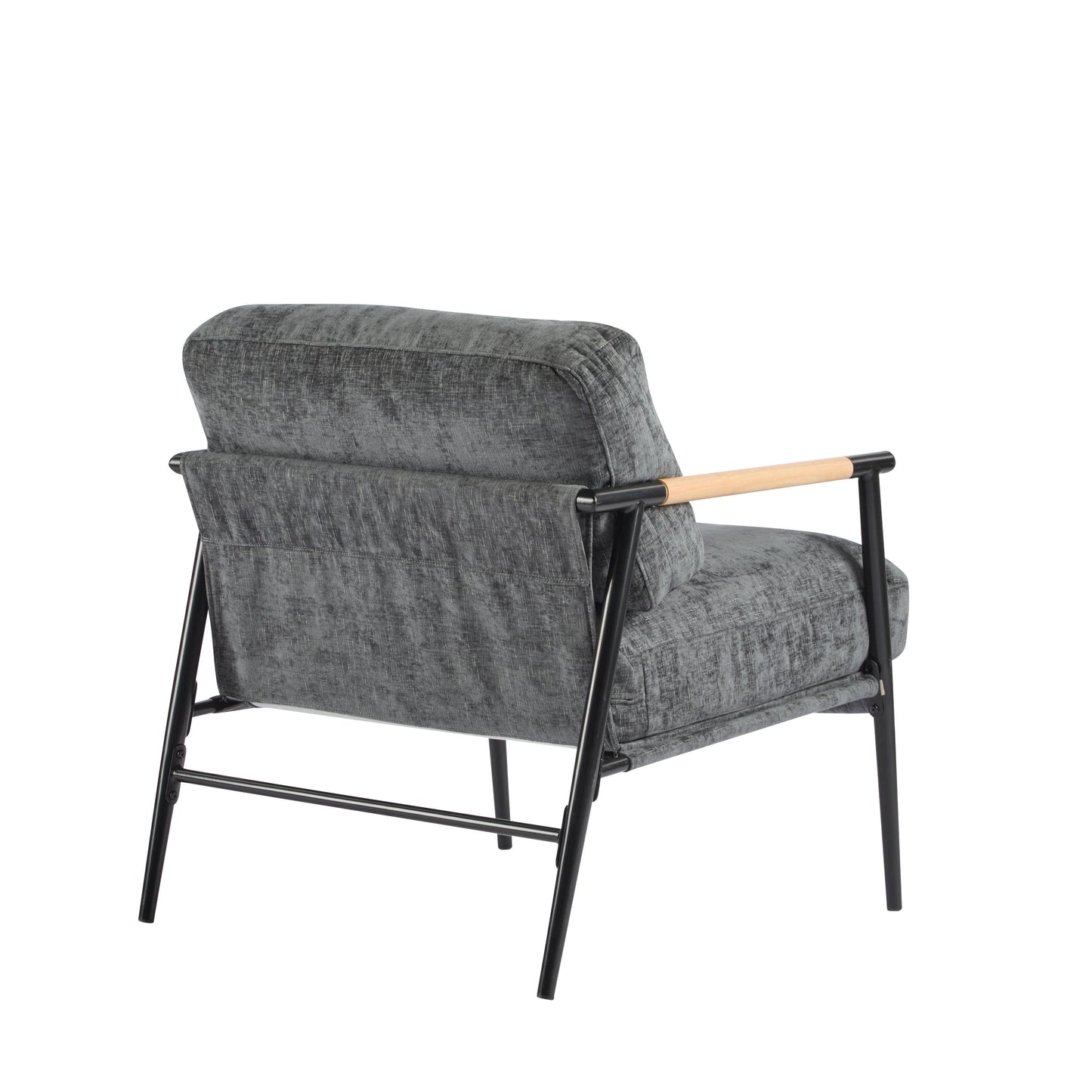 Modern Accent Chair With Plush Cushions, Minimalist Metal Frame, Wooden Armrest - Gray