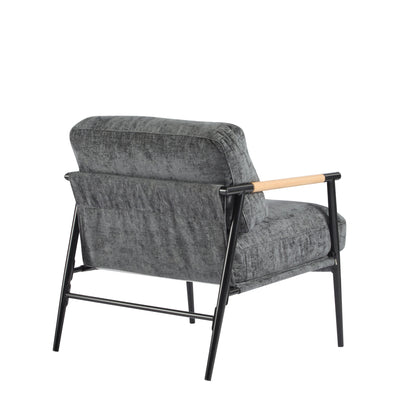 Modern Accent Chair With Plush Cushions, Minimalist Metal Frame, Wooden Armrest - Gray