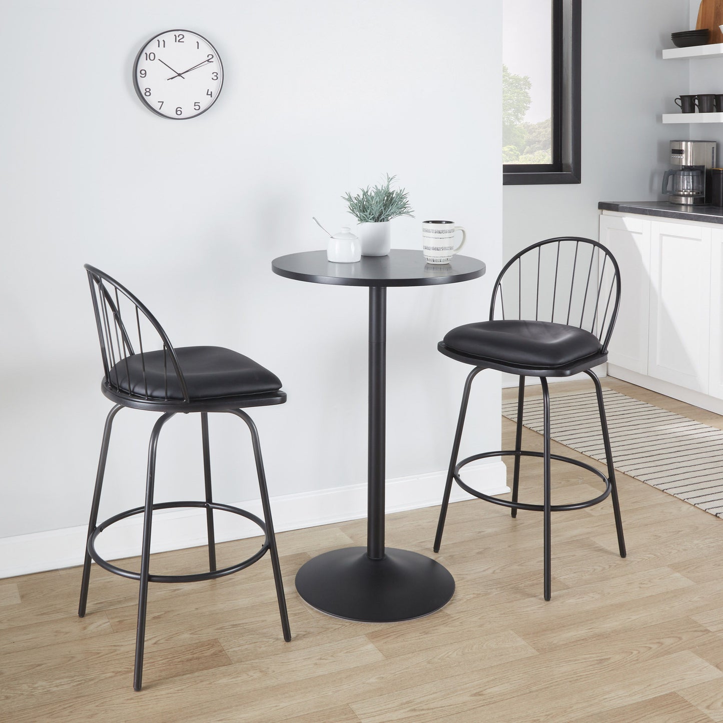 Riley - Claire Farmhouse Fixed Height Counter Stool With Swivel With Round Footrest (Set of 2) - Black