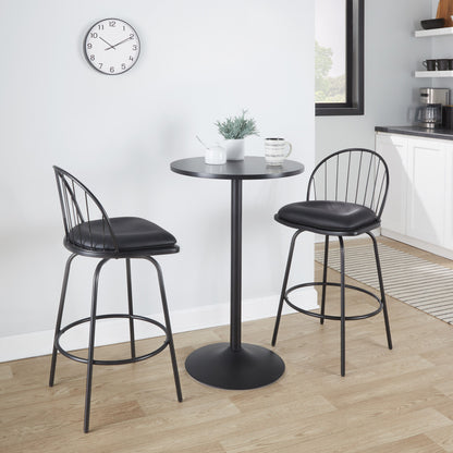 Riley - Claire Farmhouse Fixed Height Counter Stool With Swivel With Round Footrest (Set of 2) - Black