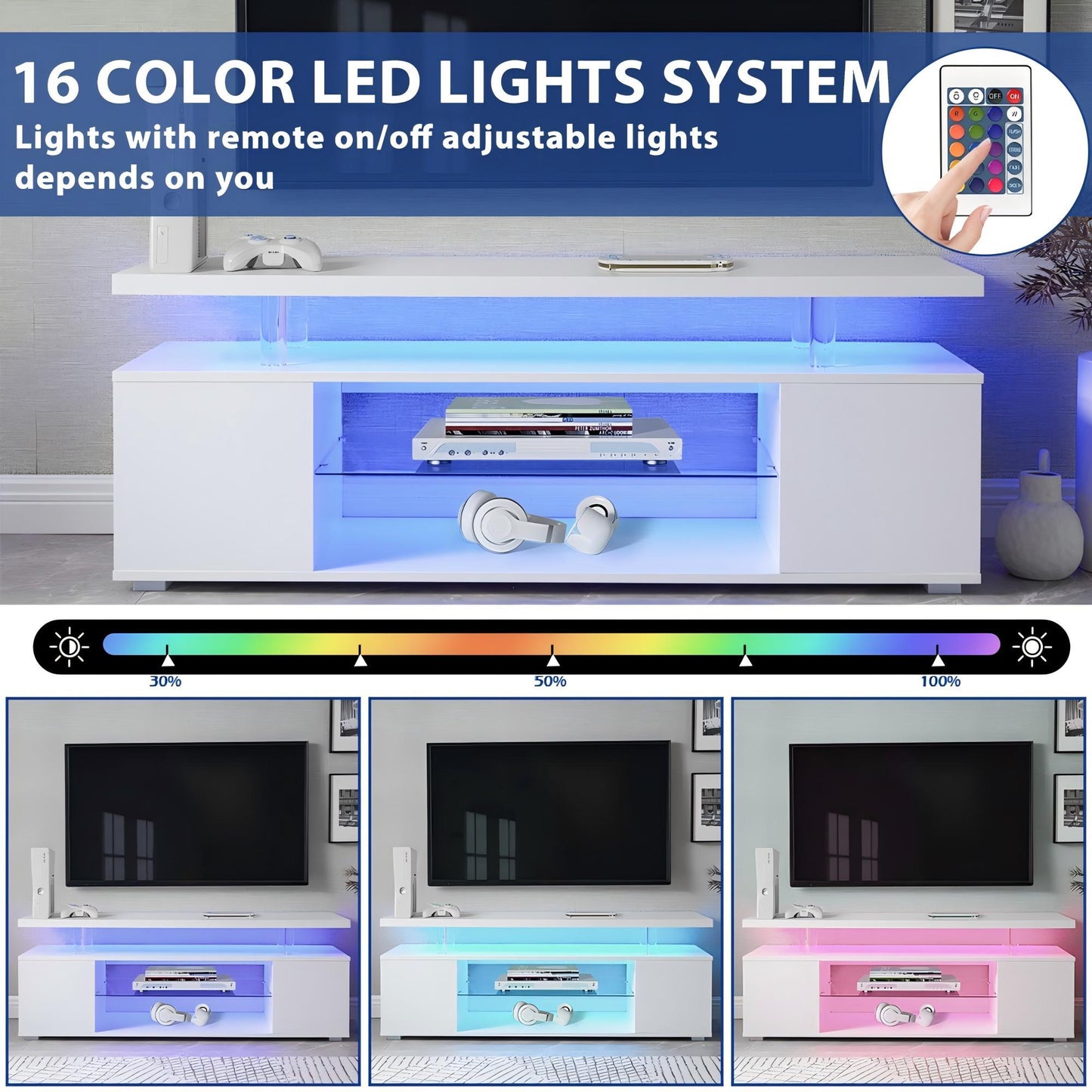 TV Stand For 60" TV LED Gaming Entertainment Center Media Storage Console Table With Large Side Cabinet For Living Room - White