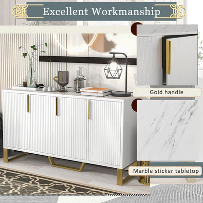 Modern Sideboard With Four Doors, Metal Handles & Legs And Adjustable Shelves Kitchen Cabinet - White