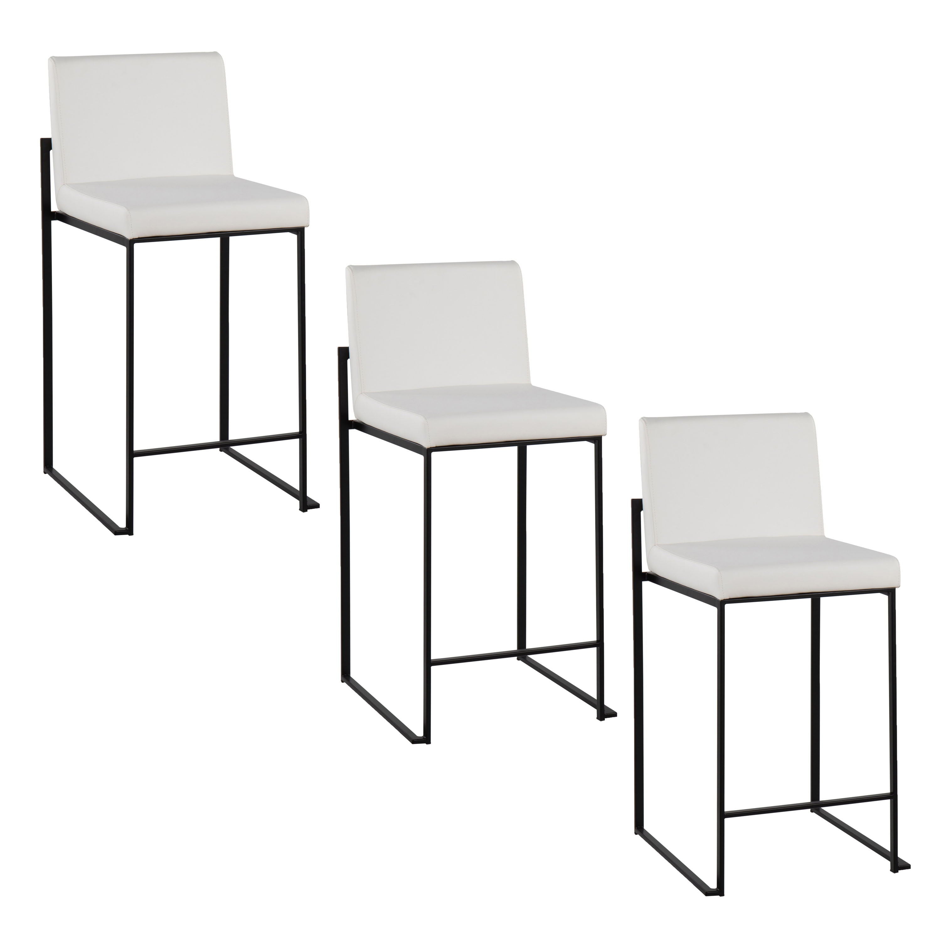 Fuji - Contemporary High Back Counter Stool (Set of 3) - Black / White