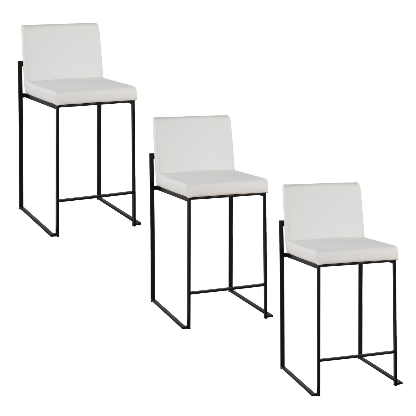 Fuji - Contemporary High Back Counter Stool (Set of 3) - Black / White