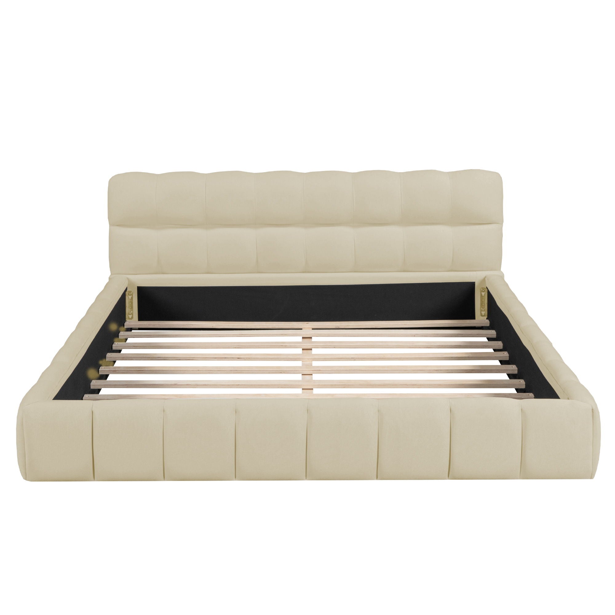 Queen Size Upholstered Platform Bed With Thick, Grounded Bed With Solid Frame - Beige