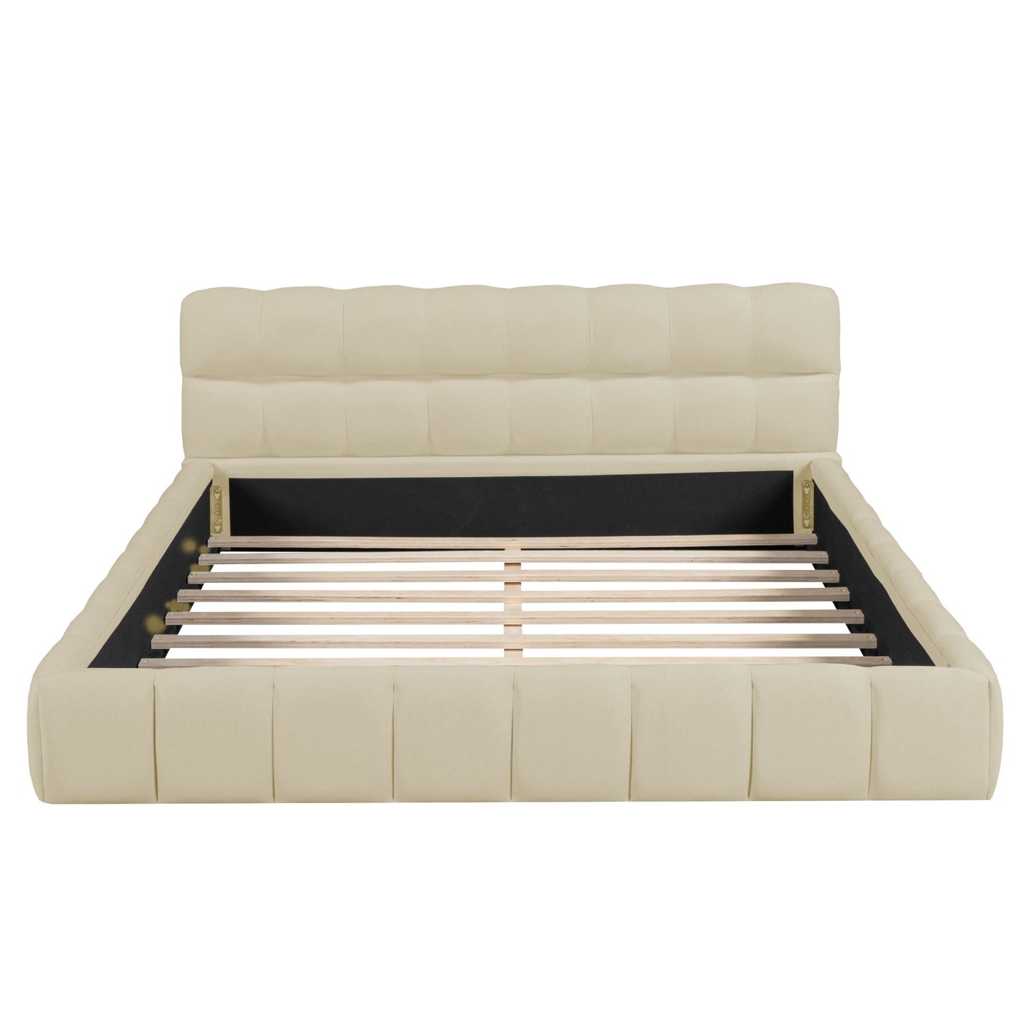 Queen Size Upholstered Platform Bed With Thick, Grounded Bed With Solid Frame - Beige