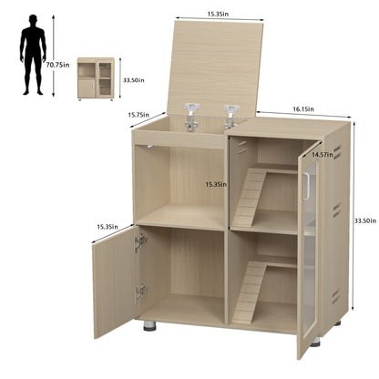 Wood 4 Tier Hamster Cage With Windows And Storage Cabinet - Teak
