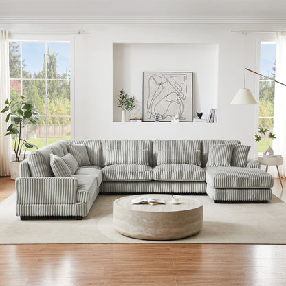 Oversized Sectional Sofa U - Shaped Sofa Couch Modern Sofa Upholstered In Soft Corduroy With A Chaise Lounge For Living Room - Gray