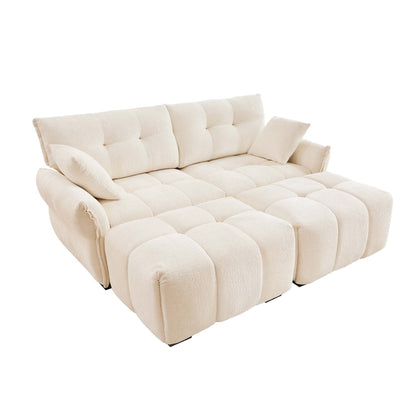 Cozy Plush 2 Seater Sofa Set With Ottomans And Throw Pillows - White