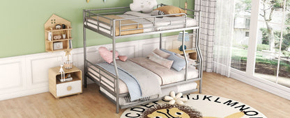 Full Long Over Queen Metal Bunk Bed With Trundle - Silver