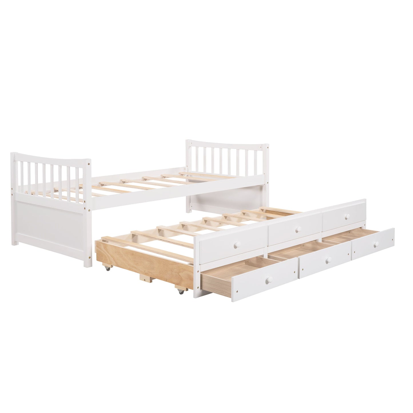 Twin Size Daybed With Trundle And Drawers - White
