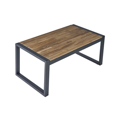 Modern 4 Piece Patio Furniture Set With Acacia Wood Table Top And Beige Cushions - Brown