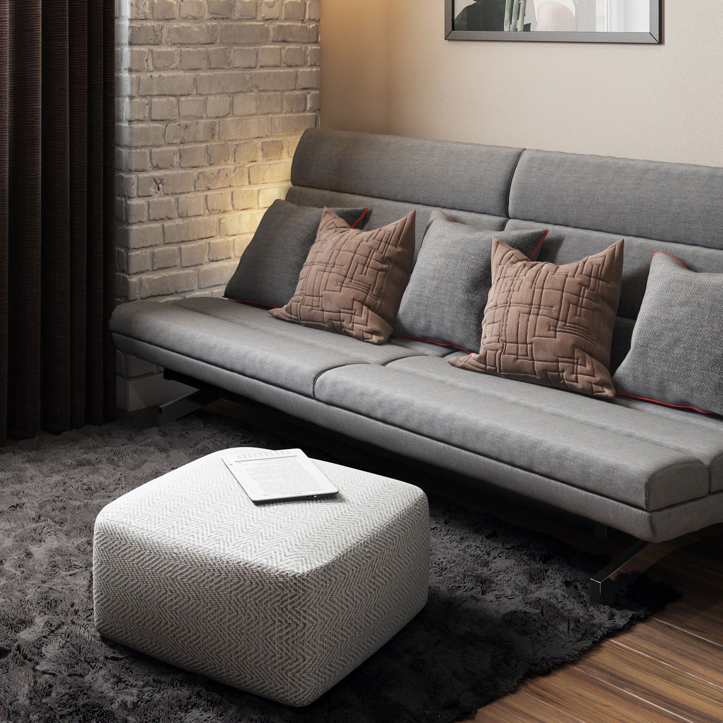 Nate - Square Pouf - Patterned Gray Melange