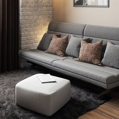 Nate - Square Pouf - Patterned Gray Melange