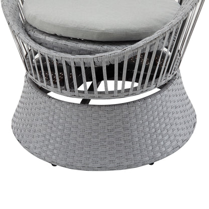 Modern Silver Swivel Wicker Lounge Chair With Xianrattan And Iron Frame, Stylish Round Design - Silver Gray