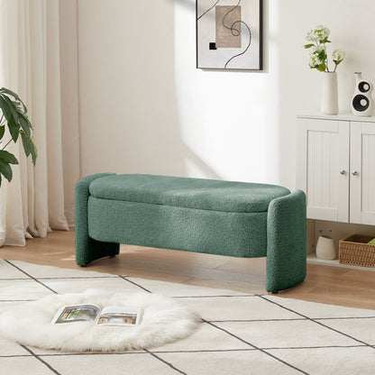 Ottoman Oval Storage Bench, 3D Lamb Fleece Bench With Large Storage Space For The Living Room, Entryway And Bedroom - Green