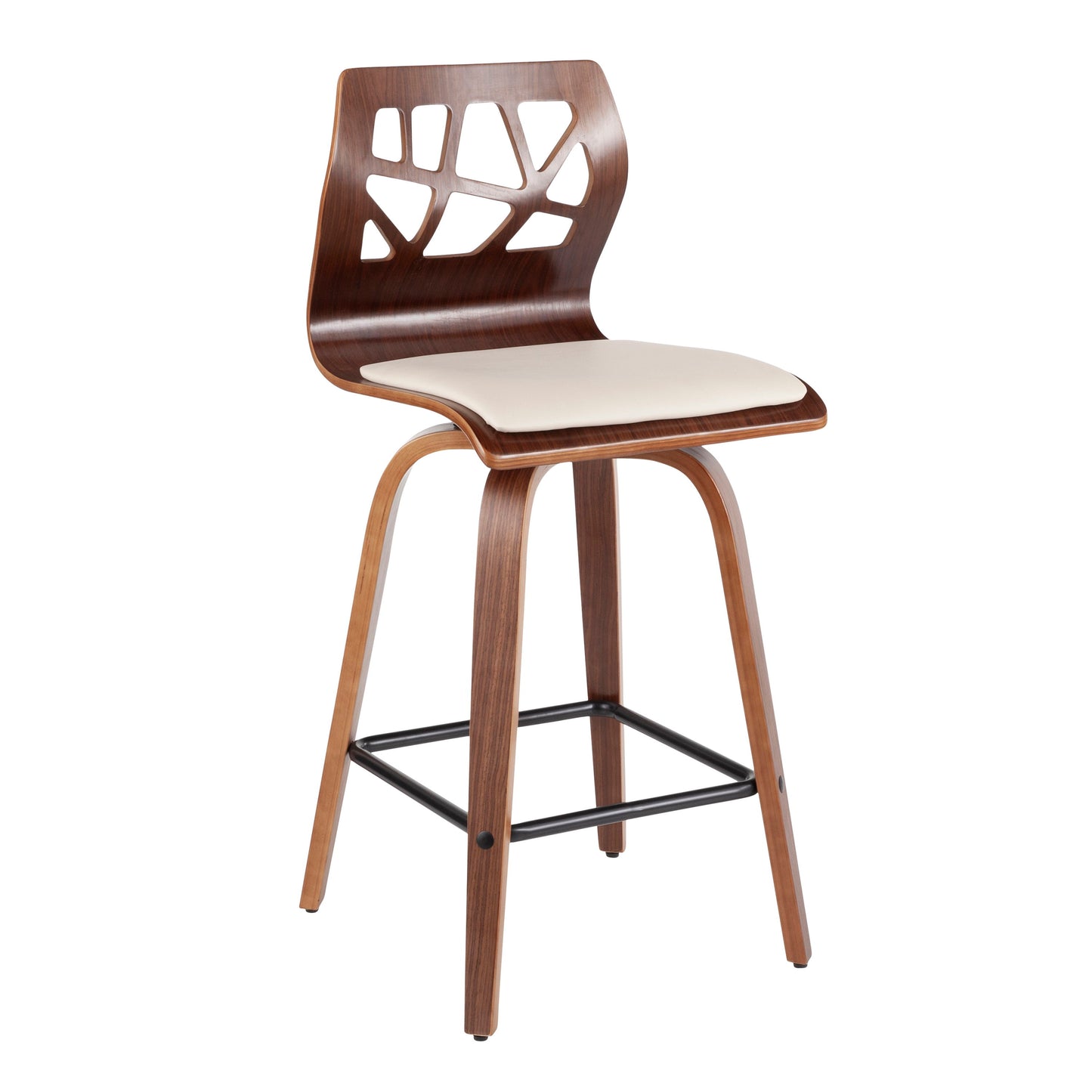 Folia - Mid-Century Modern Counter Stool (Set of 2) - Walnut / Cream