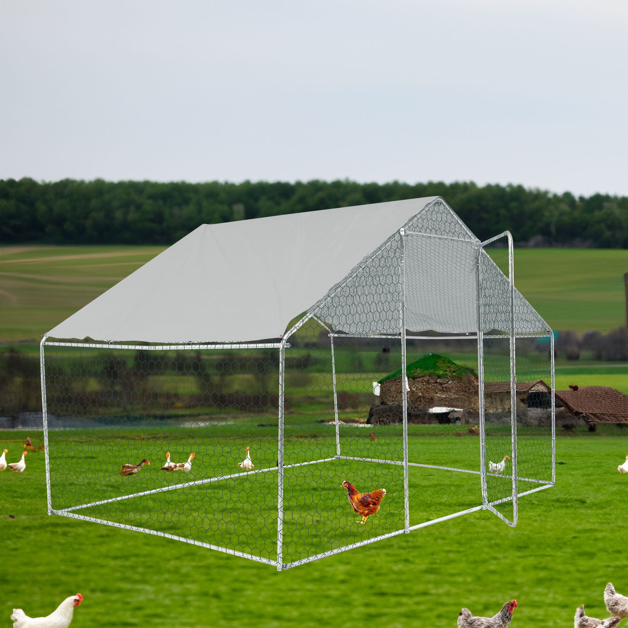 Xpt033 Outdoor Chicken Coop Metal Big Space - Silver Gray