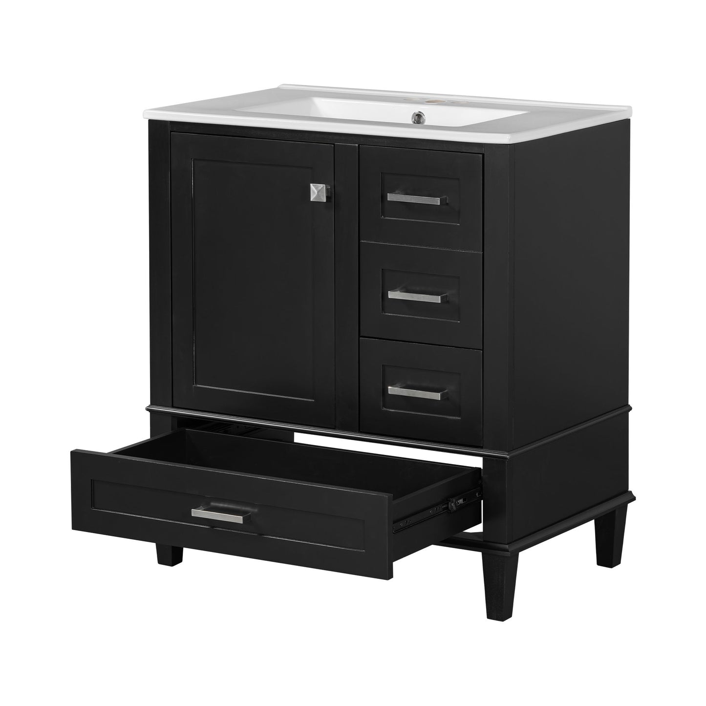 Bathroom Vanity, Modern Bathroom Cabinet With Sink Combo Set, Bathroom Storage Cabinet With A Soft Closing Door And 3 Drawers, Solid Wood Frame - Black