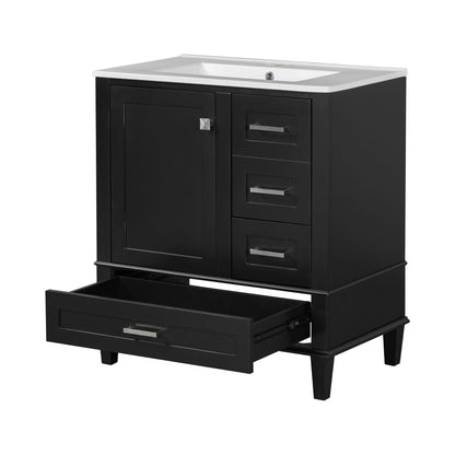 Bathroom Vanity, Modern Bathroom Cabinet With Sink Combo Set, Bathroom Storage Cabinet With A Soft Closing Door And 3 Drawers, Solid Wood Frame - Black