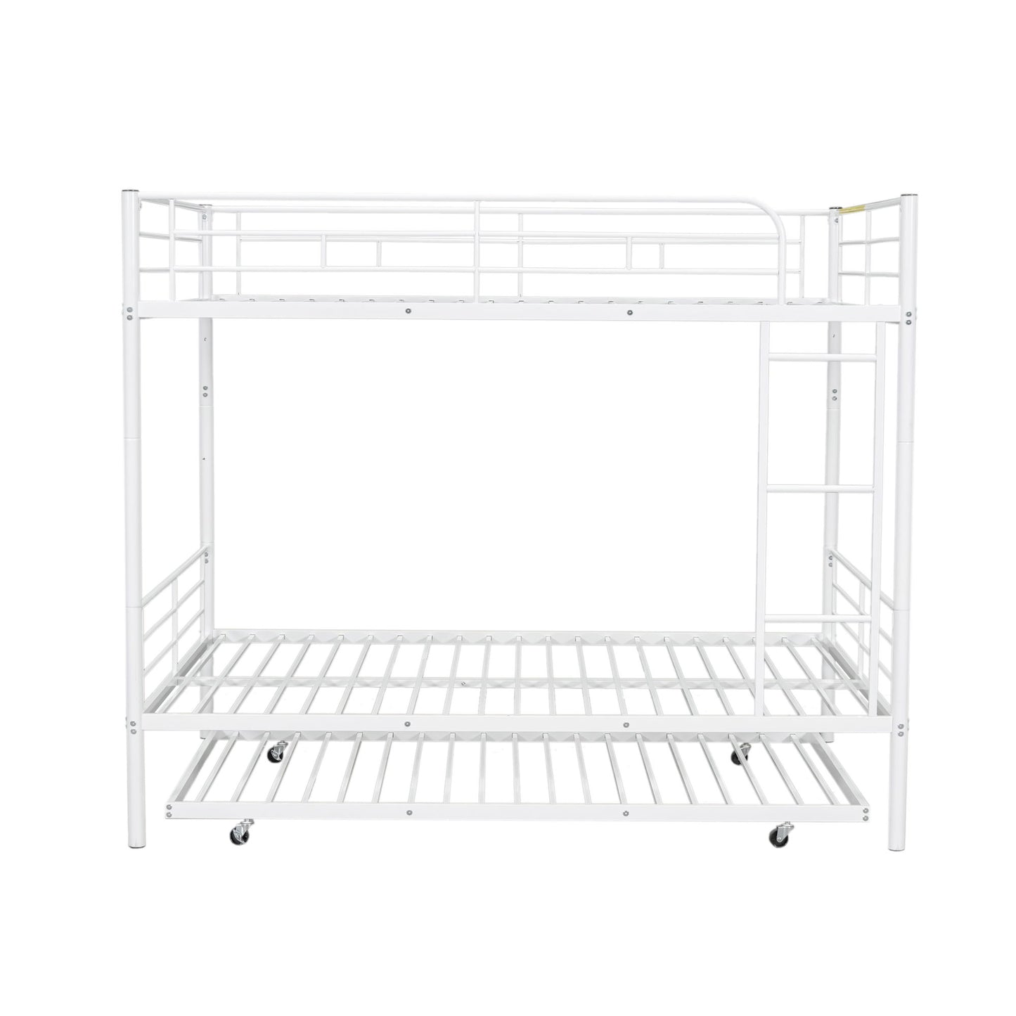 Full Over Full Metal Bunk Bed With Trundle - White