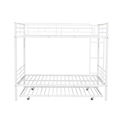 Full Over Full Metal Bunk Bed With Trundle - White